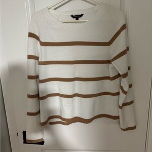 George White Crewneck Sweater with Tan Stripes